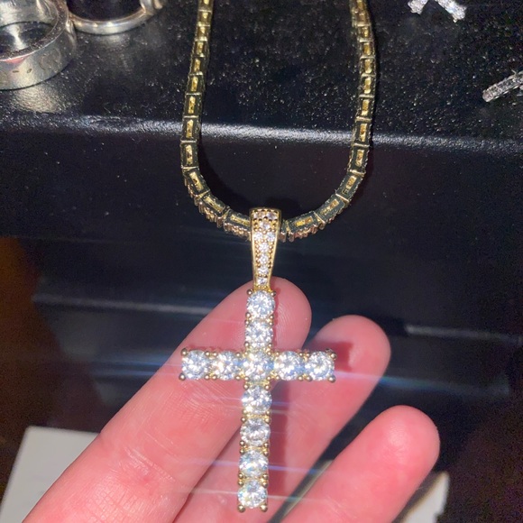 Diamond cross necklace with diamond tennis chain